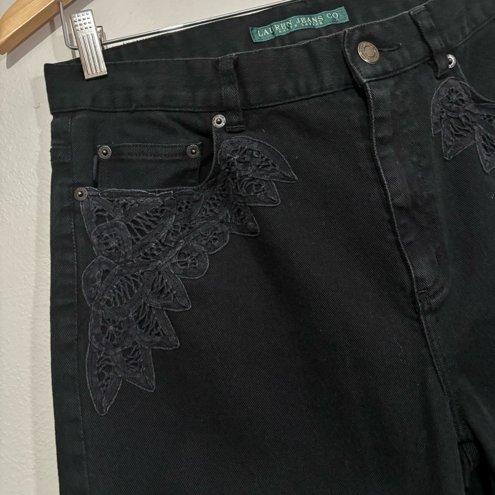 Ralph Lauren Bootcut Jeans Size 10 Black Lace Embroidered Crochet Detail - Picture 3 of 9